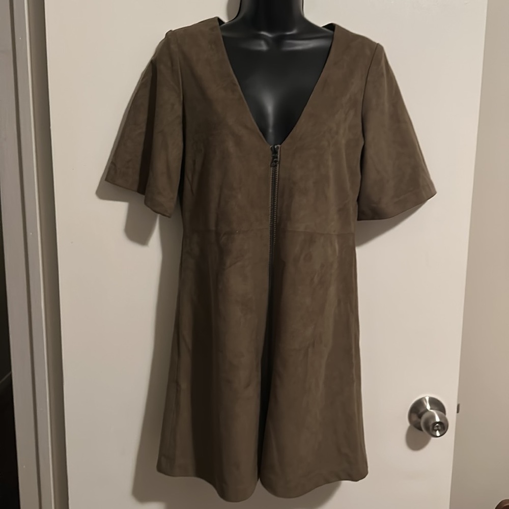 NWT Wayf olive green velvet zip up dress